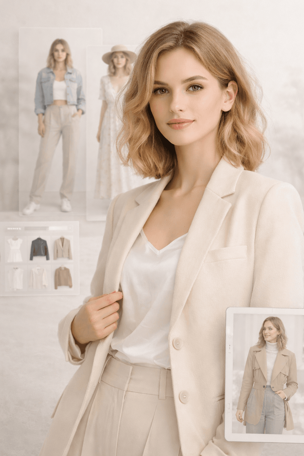 Lookly app interface showing AI wardrobe styling and virtual try-on